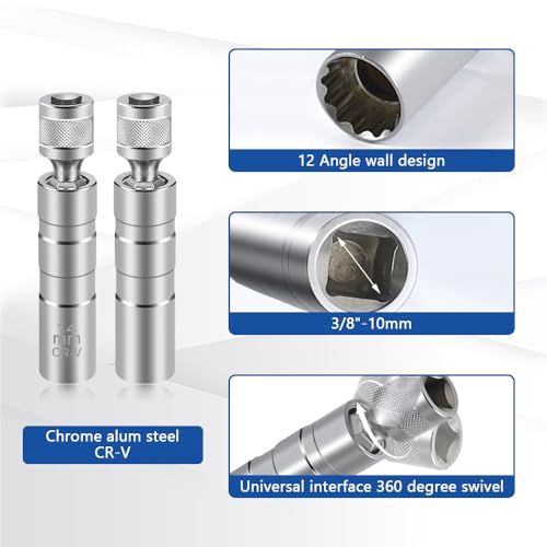 14mm & 16mm Spark Plug Socket, 3/8-inch Drive 12 Points 1mm Thin Wall Spark Plug Socket Removal Tool, Automotive Magnetic Swivel Spark Plug Socket Set, Car Accessories