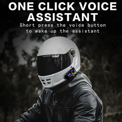 Jectse Wireless Motorcycle Earphone, Helmet Headset with Color Ambient Lights, FM Radio, LCD Display, Noise Reduction, Voice Assistant, IP65 for Long Rides