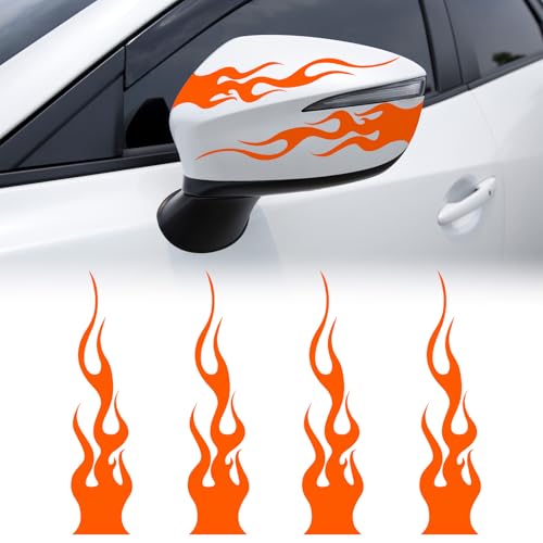 4 PCS Car Flame Reflective Sticker,Waterproof Self Adhesive Racing Sports Flame Stripe Decal,Automotive Fire Bumper Decals for Golf Cart Off-Road Vehicles Motorcycles Helmet DIY Decoration (Orange) - color: Orange