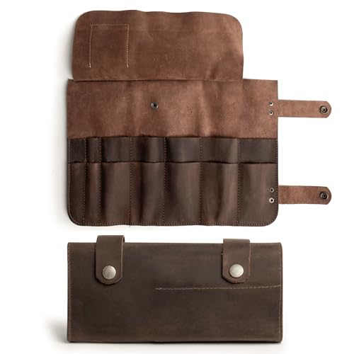 Hide & Drink, Snap Tool Roll Up Bag with 14 Slots, Portable Carry Case for Barbers, Salon Storage Organizer Pouch, Full Grain Leather, Handmade