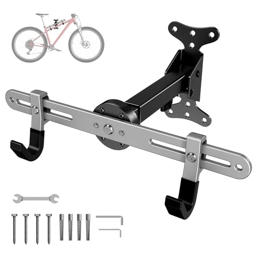 Heavy-Duty Bike Wall Mount for Garage Aluminum Alloy & Steel Folding Bicycle Rack,360° Rotation,Adjustable Hook, 66lbs Capacity Horizontal Indoor Bike Storage, for Road Mountain Hybrid Bikes - size: 1 PACK