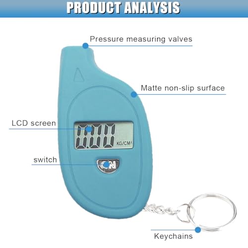 Digital Tire Pressure Gauge, 5-150PSI 4 Unit Settings Car Tire Pressure Monitor with Keychain & LCD Display, High Accuracy Auto Digital Tires Gauge for Car, Truck, Motorcycle (Blue) - color: Blue