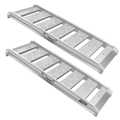 BEJONI Aluminum Trailer Ramps, 4FT Heavy Duty Truck Ramps, 4400 LBS Load Capacity, Hook End Universal Loading Ramp for ATV, UTV, Motorcycle, Lawn Tractor, Pickup Truck & Trailer, 2 Pcs - size: 48''L - 4400lbs Load Capacity