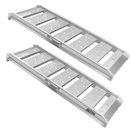 BEJONI Aluminum Trailer Ramps, 4FT Heavy Duty Truck Ramps, 4400 LBS Load Capacity, Hook End Universal Loading Ramp for ATV, UTV, Motorcycle, Lawn Tractor, Pickup Truck & Trailer, 2 Pcs - size: 48''L - 4400lbs Load Capacity