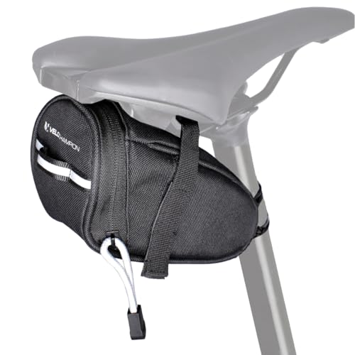 VeloChampion Black Bike Seat Pack Under Saddle Bag | 1 Litre Storage | Ideal for Mountain Road or Hybrid Bikes | Reflective | Water Resistant | Perfect for Repair Kits and Cycling Accessories