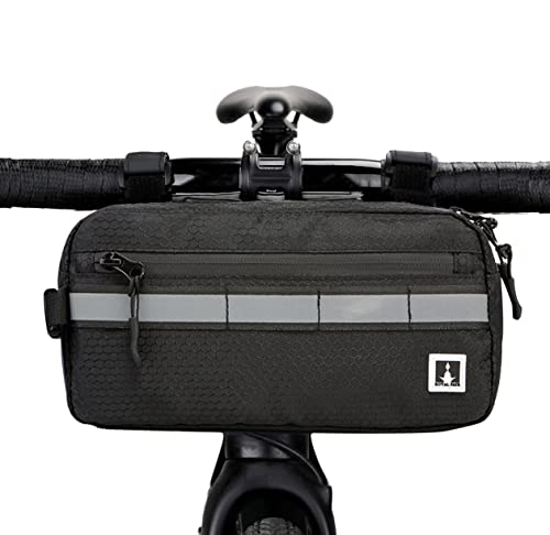 ROYALFAIR Waterproof Bike Handlebar Bag with Reflective Strips & Shoulder Strap, Bicycle Front Frame Storage Pouch for Mountain Road Cycling Commuting (Black) - color: Black