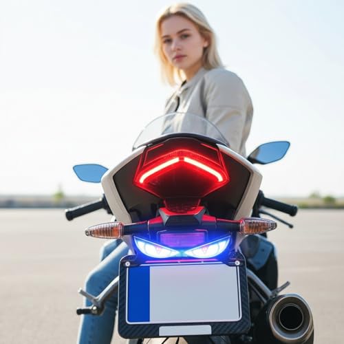 Motorcycle Brake Light, High Visibility Safety Lamp, 19x5x0.5cm, Eye Shape License Plate Lamp, License Plate LED Light, Sturdy And Weather Resistant, For Night Riding, Daily Commuting, Cycling, Travel - color: Snake eye lamp - ice blue + red flash