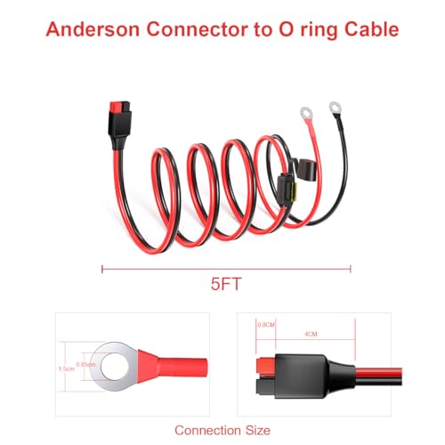 ELFCULB Anderson Connector to O Ring Terminal 10AWG Battery Connector Cable with 5 Fuse for Automotive Portable Power Station Solar Generators(5FT) - size: 5FT