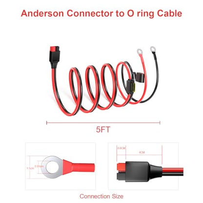 ELFCULB Anderson Connector to O Ring Terminal 10AWG Battery Connector Cable with 5 Fuse for Automotive Portable Power Station Solar Generators(5FT) - size: 5FT