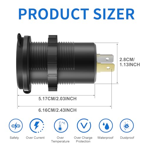 USB C Car Charger Socket 12V USB Outlet, 78W Dual 30W PD and 18W QC3.0 Multi Port Cylinder Charger with Button Switch Waterproof for Car Boat RV Marine Golf Cart Truck Bus Motorcycle etc. - color: 1 pack