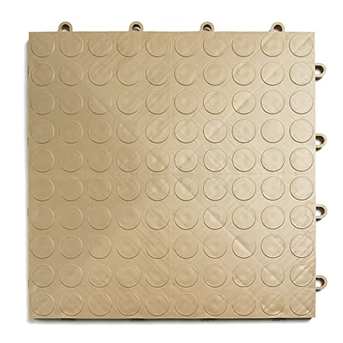 Big Floors GarageDeck Garage Floor Tiles, Interlocking Garage Flooring, Coin Pattern Non-Slip Heavy-Duty Copolymer Modular Tile (Beige, 24 Pack of 12 x 12" Tiles, 24 Sq Ft) - color: Beige, size: 24 Pack
