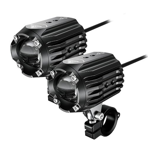 Tackform Dual Motorcycle Auxiliary LED Lights | 6000 Lumens, 60W, 3000K-6000K, IP68 Waterproof | Billet Aluminum | 360° Swivel Mount | For 7/8", 1”, 1 1/4" Bars Only | Motorcycle, 4 Wheeler, Dirt Bike