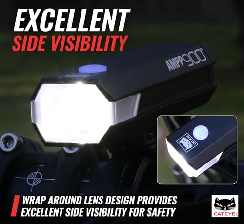 CATEYE AMPP USB Rechargeable Bike Light – High Visibility Super Bright OptiCube™ Headlight for Commuters, Road Cyclists & Mountain Bikers, Day & Night Riding Modes, IPX4 Waterproof, Tough & Durable - style: Ampp900