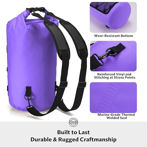 STOVER 5/10/25/30/40/55L Waterproof Dry Bag- Roll-Top Backpack w/Phone Case- Kayaking, Hiking, Camping, Boating- Men/Women - color: 30l Purple (With Phone Case), size: 30L