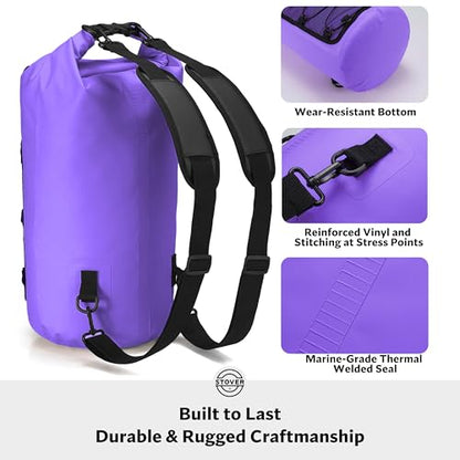 STOVER 5/10/25/30/40/55L Waterproof Dry Bag- Roll-Top Backpack w/Phone Case- Kayaking, Hiking, Camping, Boating- Men/Women - color: 30l Purple (With Phone Case), size: 30L