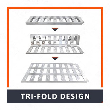 Aluminum Tri-Fold Ramp with Treads, 1600 lbs Capacity/535lbs per Section, ATV Ramp with Load Straps for Motorcycles, Truck Bed, ATVS, UTVS, Trailer, Tractor,Lawnmowers, Snow Blowers