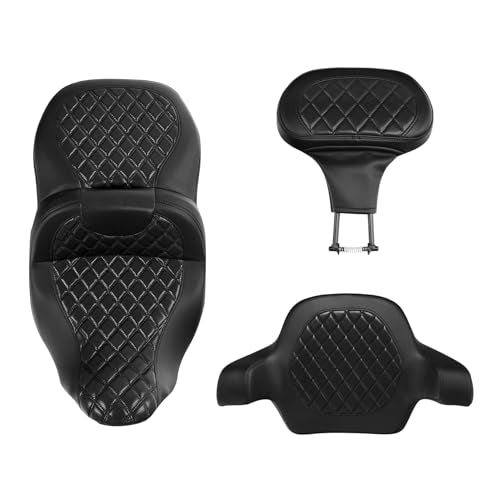 Roadsofa Standard Reach Seat Gel Rider Cushion with Rider Backrest and King Tour Pack Trunk Backrest Pad fit for Harley Touring Road King Street Glide Road Glide Electra Glide 2014-2023 Black Black - color: Gel Style B Black Seat + 2 Backrest