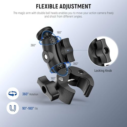 NEEWER Super Clamp Action Camera Mount with 360° Dual Ball Heads, Bike/Bicycle/Motorcycle Handlebar Holder Compatible with iPhone Insta360 DJI OSMO Action GoPro Hero for POV Video Recording, CA162 - style: CA162