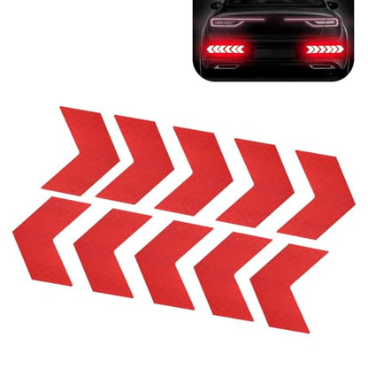10 PCS Car Arrow Reflective Stickers, 1.97" x 1.81" Waterproof Safety Tapes, High Visibility Night Caution Warning Reflective Stickers, Universal for Most Cars (Red) - color: Red