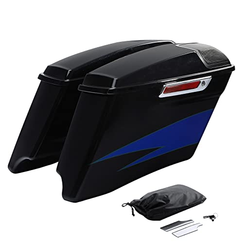 HR3 Candy Cobalt/Indigo Ink 4" Stretched Hard Saddlebags w/Speaker Lids Compatible with 2017 CVO Street Glide FLHXSE (Replace for OEM) - color: Candy Cobalt / Indigo Ink