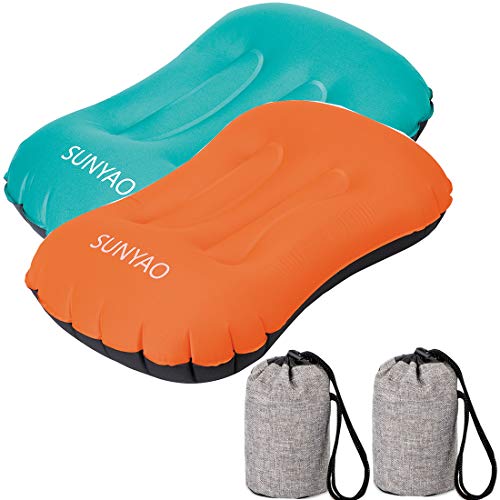 Ultralight Inflatable Camping Pillows - Compressible, Compact, Inflatable, Comfortable, Ergonomic Pillow for Neck & Lumbar Support While Camping,Backpacking,Hiking - color: 1 Pack Orange+1 Pack Peacock Blue, size: 2 Count (Pack of 1)