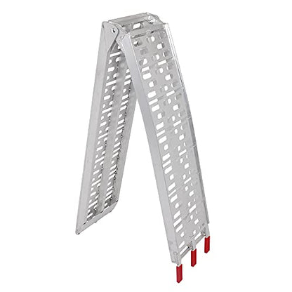 7.5ft Aluminum Folding Loading Ramp,Lightweight Truck Ramps,Heavy Duty Anti-Slip Aluminum Folding Portable Ramp,Vehicle Loading Ramp,with Load Strap,for Motorcycle Cart Lawn Mower Dirt Bike (Silver)