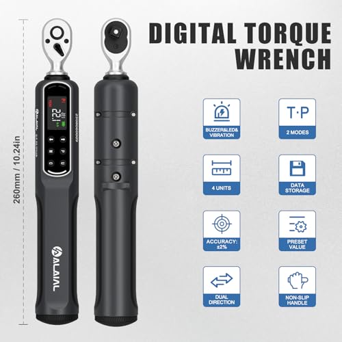 Digital Torque Wrench 1/4 Drive, 0.4-22.1 Ft.Lb/0.5-30 Nm Dual Direction Rachet Torque Wrench with Vibration, Buzzer and LED Alert, Electronic Torque Wrench for Bike Motorcycle Car Repair - size: 0.4-22.1 Ft.Lb/0.5-30 Nm-1/4"