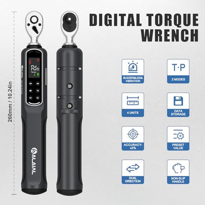 Digital Torque Wrench 1/4 Drive, 0.4-22.1 Ft.Lb/0.5-30 Nm Dual Direction Rachet Torque Wrench with Vibration, Buzzer and LED Alert, Electronic Torque Wrench for Bike Motorcycle Car Repair - size: 0.4-22.1 Ft.Lb/0.5-30 Nm-1/4"