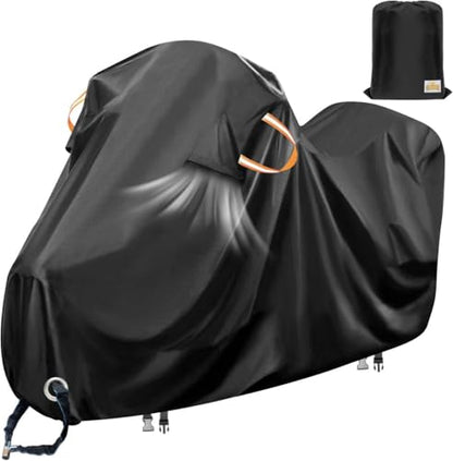 Motorcycle Cover Waterproof Outdoor,Heavy Duty Polyester Fabric with Cotton Fleece Lining Bike Covers,Scratch-Proof and Weatherproof,Anti-UV,with Air Vent,Lock Hole,116x43x55-ClawsCover - size: 116Lx43Wx55H Inch(with cotton)
