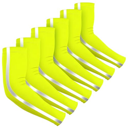 Funtery 6 Pairs UV Arm Sleeves for Men Women Sun Protection Cooling Arm Cover High Visibility for Basketball Outdoor Sports - style: Fluorescent Yellow