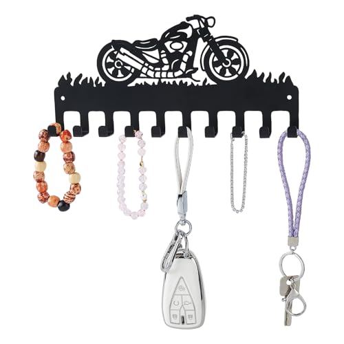 SUPERDANT Black Metal Key Holder 10 Hooks Motorcycle Pattern Iron Wall Mounted Hooks Decorative Hook Organizer Rack for Bag Clothes Key Towel Hanging Wall Decoration - color: Motorcycle
