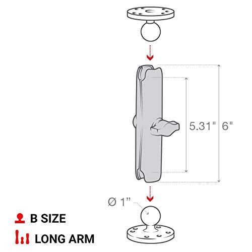RAM MOUNTS B Size 1" Double Socket Mount Arm – Short (RAM-B-201U-A) - size: 2.4 in.
