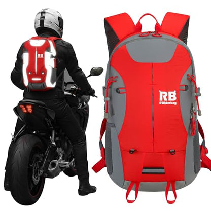 Reflective Motorcycle Backpack – Hi Viz EDC Commuter Bag for Riders, Night Travel, and Daily Use with Helmet Holder, Laptop Compartment, Ventilated Back, Urban Gear (red backpack) - color: Red