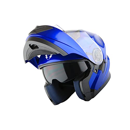 1Storm New Motorcycle Bike Modular Full Face Helmet Dual Visor Sun Shield: Glossy Blue - color: Glossy Blue No Light, size: Medium