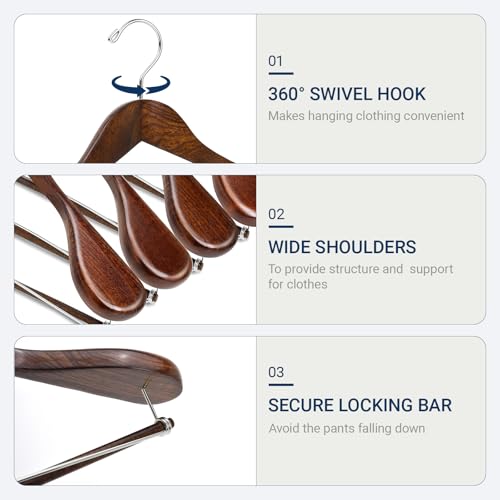 Amber Home 6 Pack Wide Shoulder Wooden Suit Hangers, Retro Wood Coat Hangers with Non Slip Locking Bar, Clothes Hangers for Jackets, Sweaters, Pants & Heavy Clothes (Retro) - size: Retro