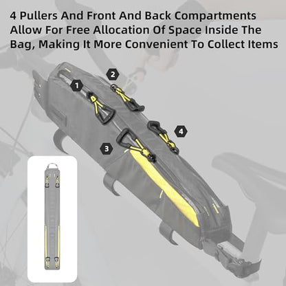 Rhinowalk Bike Frame Bag 2.1L, Waterproof Front Tube Bag with Dual Compartments, YKK Zipper, Phone Storage & Cable Port – Fits Most Bikes – Black+Yellow - color: Black+Yellow, 2.1L