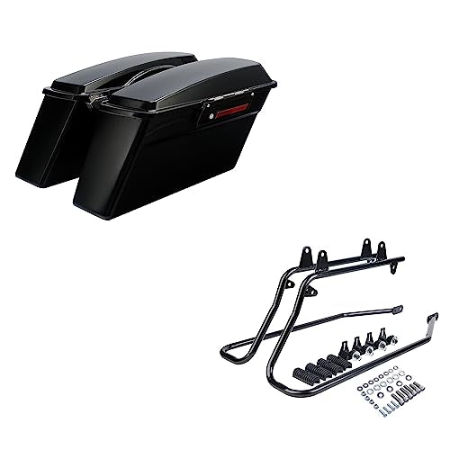 SLMOTO Hard Saddlebags Saddle Bags & Conversion Brackets Fit For Harley-Davidson Heritage Softail Classic FLSTC Deluxe FLSTN - color: Vivid Black + Black Conversion Bracket