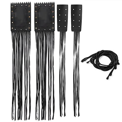 Qqmora Motorcycle Handlebar Tassel Cover Fashionable Fringe Style Design Soft Leather Grips Universal Fit for Cruiser Chopper Bobber Custom Synthetic Leather Black 2pcs