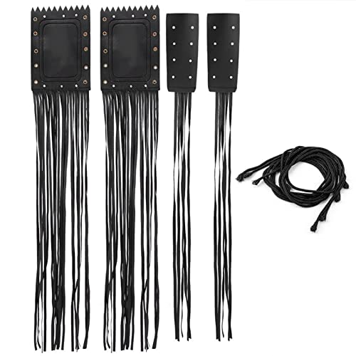 Qqmora Motorcycle Handlebar Tassel Cover Fashionable Fringe Style Design Soft Leather Grips Universal Fit for Cruiser Chopper Bobber Custom Synthetic Leather Black 2pcs
