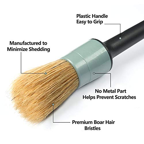 AUTO CARE Natural Boar Hair Detail Brush (Set of 5),Premium Detail Brushes for Engines, Wheels, Interior, Leather, Trim,Air Vents, Emblems