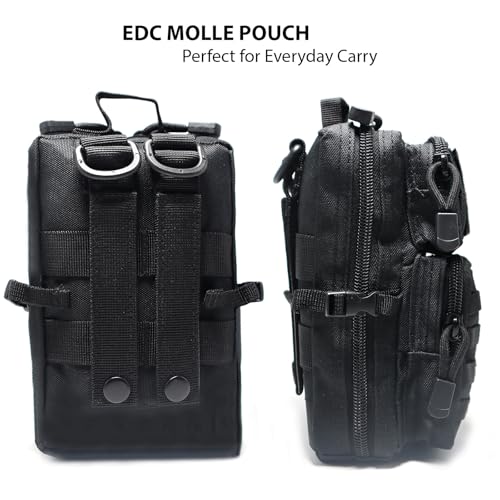 Tactical Molle Utility Pouch, Compact EDC Tool Pouch Bag Tactical Phone Pouches Medical EDC IFAK Pack Mini Waist Pouches - color: Black 2 PCS