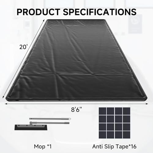 SUNYRISY 8'6" x 20' Containment Garage Floor Mat Under Car, Heavy Duty Waterproof Garage Carpet Floor Protection Non-Slip Parking Mat with Squeegee for Cars SUVs Trucks - size: 8'6" x 20'