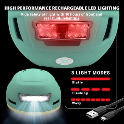 XNITO Bike Helmet with LED Lights - Urban Bicycle Helmet for Adults, Men & Women - CPSC & NTA-8776 Dual Certified - Class 3 E-Bikes, Scooters, Onewheel, Commuter, Mountain - color: Mint, size: Large