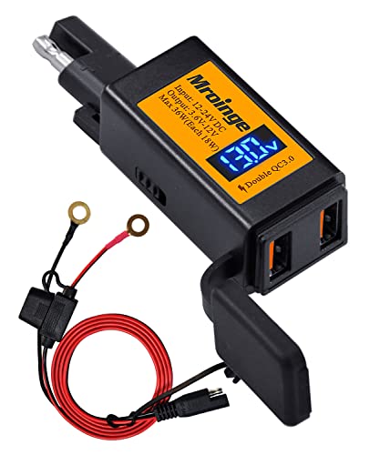 Motorcycle USB Charger, Mroinge 6.8A SAE to USB Adapter Dual Port QC3.0/2.0 Fast Charge, with Voltmeter/Ammeter & ON/Off Switch & 10A Fuse, Perfect for Your Phone or Smart Device Charging - size: 6.8A @ QC3.0