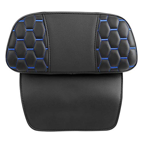 SLMOTO Motorcycle Two Up Seat Custom Driver Passenger Leather Seat w/Backrest Pad Fits For Harley Touring Road King Street Glide Electra Glide Road Glide Tri-Glide Trike 2014-2023 - color: Blue + Passenger Backrest SP