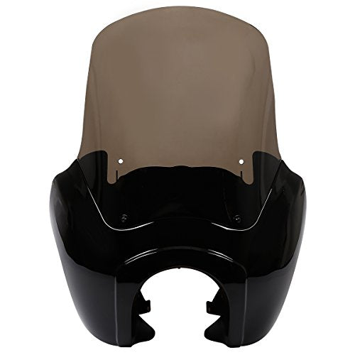 Green-L Front Upper Fairing with 15" Windshield Fit for Harley Dyna Low Rider T-Sport Fat Street Bob - color: Gloss Black Fairing w/ Smoked Windshield