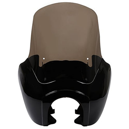 Green-L Front Upper Fairing with 15" Windshield Fit for Harley Dyna Low Rider T-Sport Fat Street Bob - color: Gloss Black Fairing w/ Smoked Windshield
