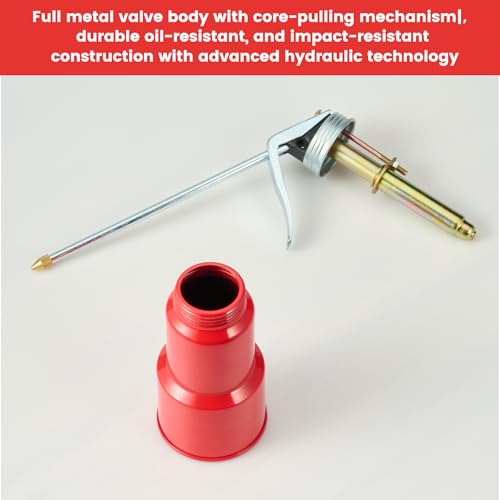 2-Pcs Oil Can Hand Pump Oiler Metal Pump Oil Can 8oz. (250ml) with Metal Straight & Long Flex Spout - color: 2 Red 8oz.