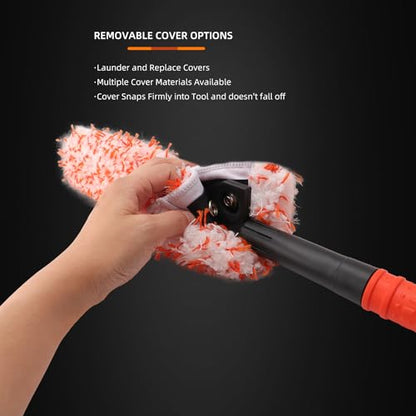 Microfiber Wheel Brush, SPTA Removable Car Wheel Cleaning Brush with 2 Interchangeable Microfiber Covers, Bendable, Firm Rim Cleaner Brush for Wheel Cleaning, Long Non-Slip Handle and Flat Head - color: Microfiber Wheel Brush