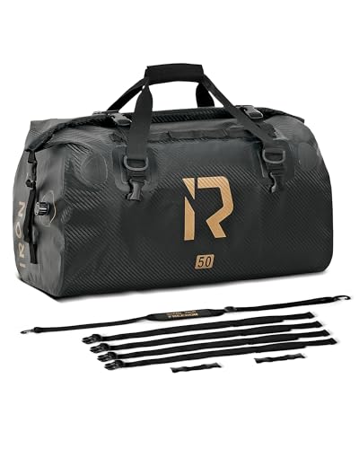 IRON JIA'S Motorcycle Dry Bag - Waterproof Duffle & Luggage Tail Bag Saddle Bags with Roll Top Closure, Shoulder Straps, Inner Pocket and Mesh Pocket (Carbon Fiber, 50L) - color: Carbon Fiber, size: 50L